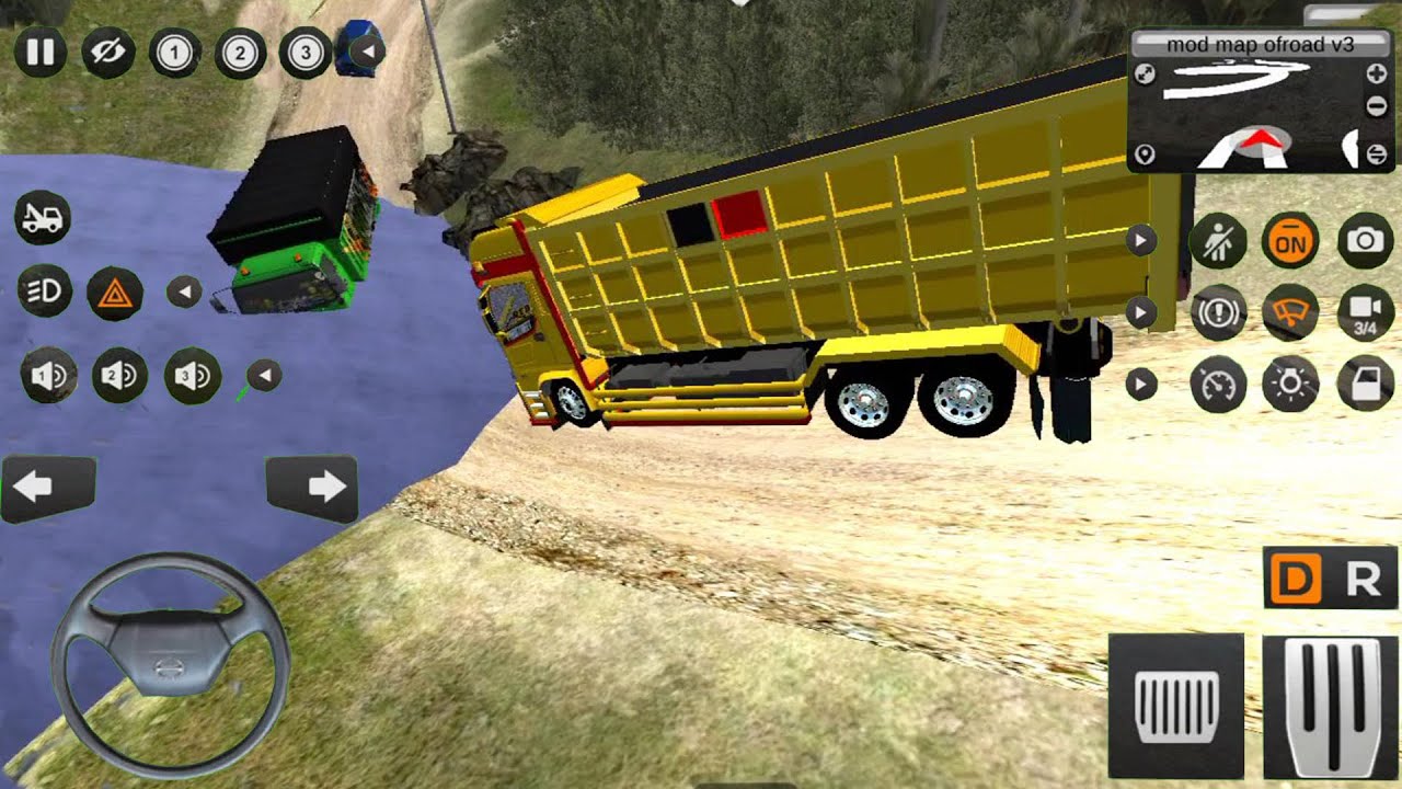 MOBIL TRUK PASIR OLENG DUMP TRUCK HINO 500 MELEWATI SUNGAI BUSSID MOBIL SIMULATOR.