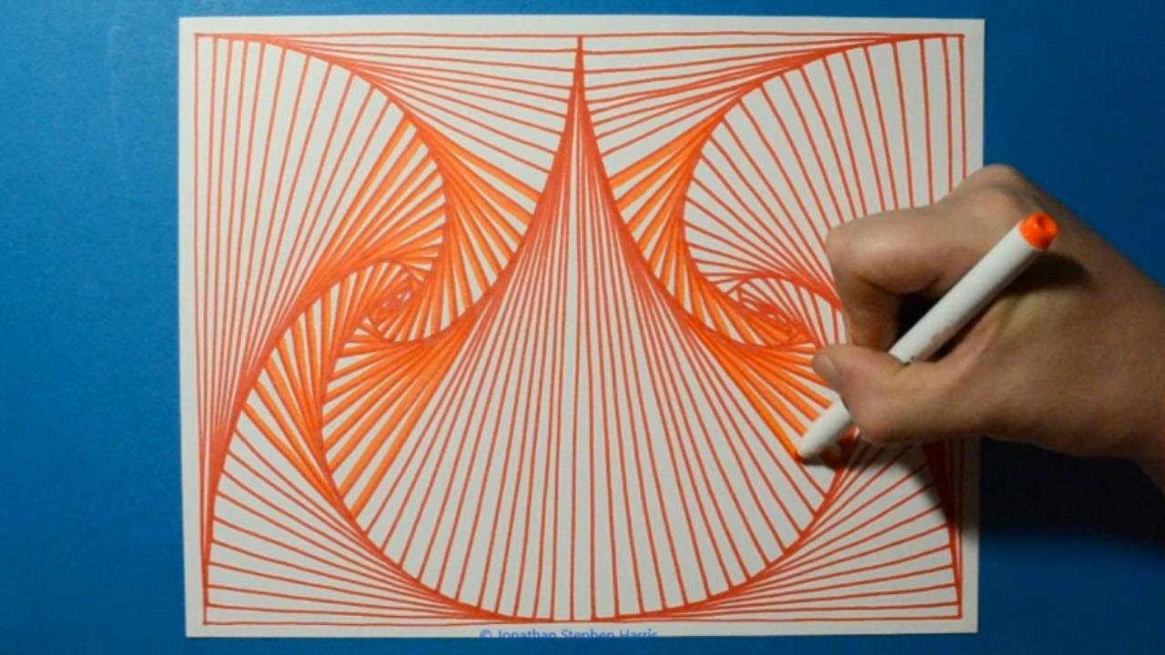 Colorful Drawing #10 / 3D Orange Outline Spiral Pattern / Relaxing Line Illusion / Color Art Therapy