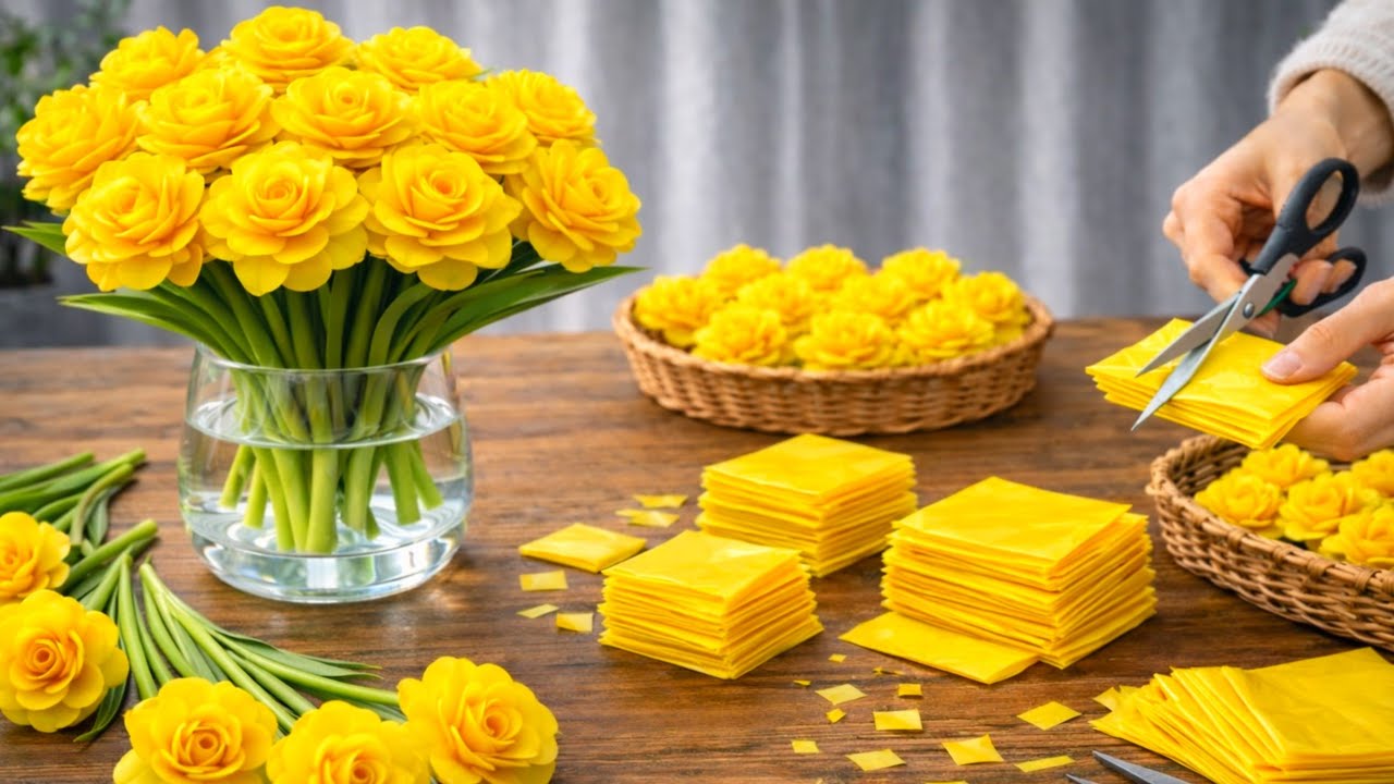 how to make flower from shopping bag / Easy Plastic bag flower tutorial 