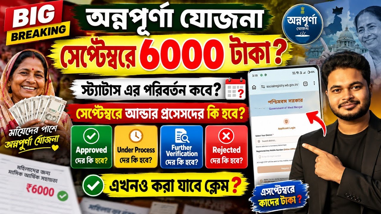 অন্নপূর্ণা যোজনার সেপ্টেম্বরের টাকা ও স্ট্যাটাস: Annapurna Bhandar september payment:annapurnayojana