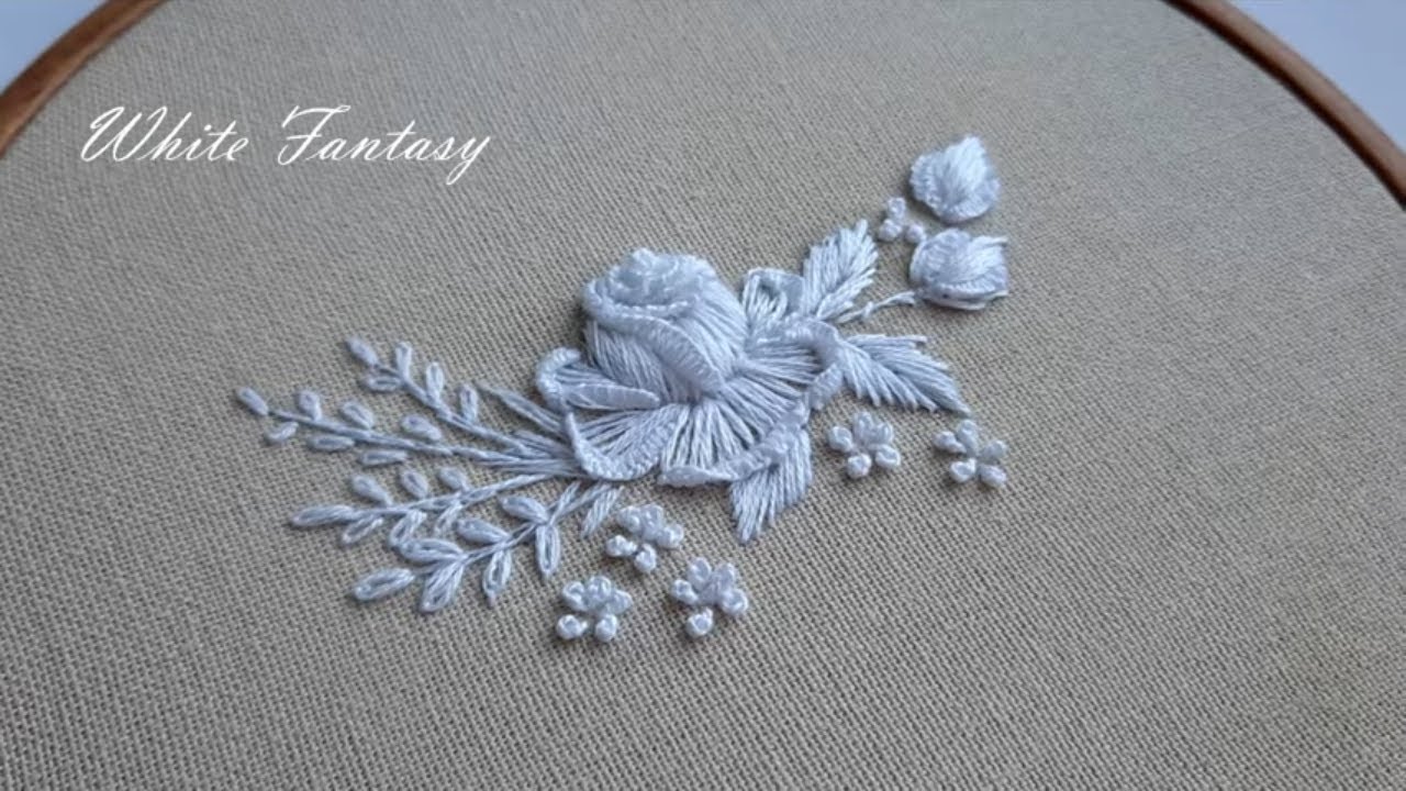 3D White Roses  Cast on Stitch - White Embroidery