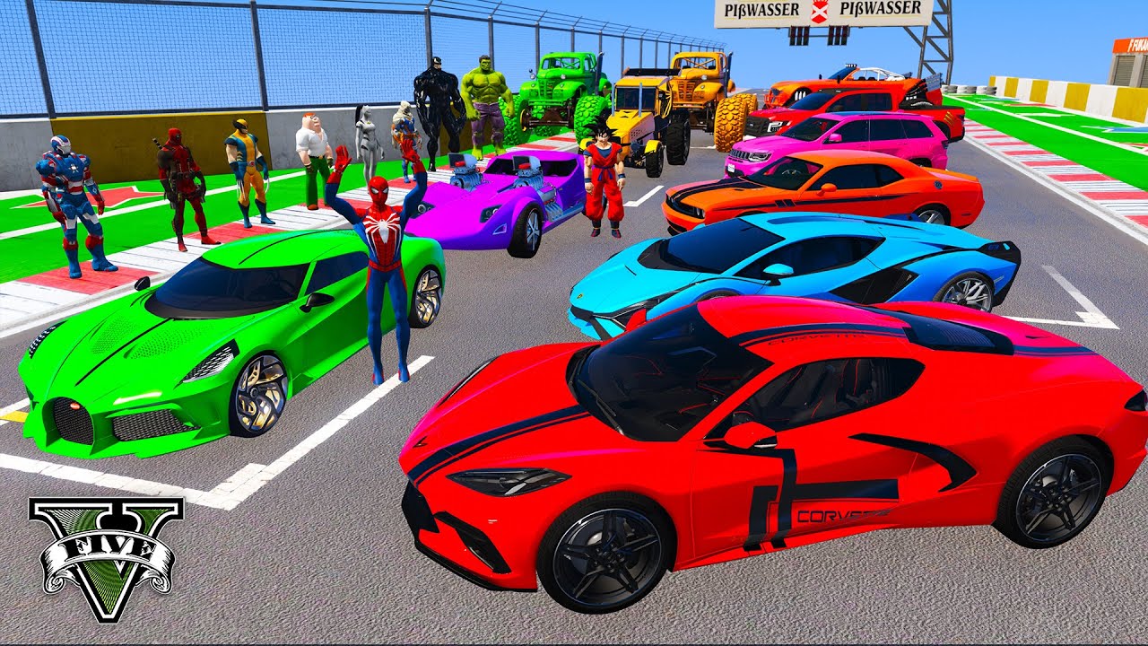 SPIDERMAN and WOLVERINE Mega BLOCK RAMP Challenge for Cars! Epic Superhero Hulk Venom Goku – GTA 5