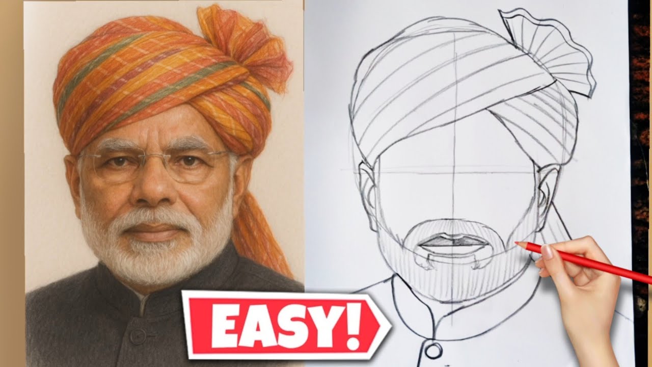 How to draw Narendra Modi step by step | Easy Narendra Modi Drawing | Narendra Modi outline drawing
