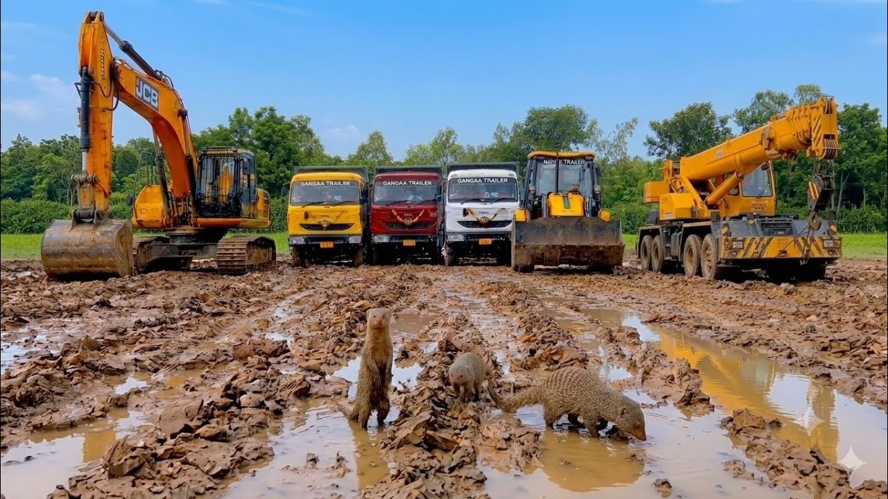 New JCB 3dx Backhoe Machine Going Mud Loading Into Three TATA Dumper | JCB, Truck & crain 
