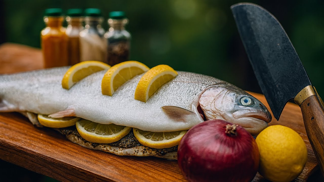 Solo Outdoor Cooking | Fish Over Fire in the Deep Forest