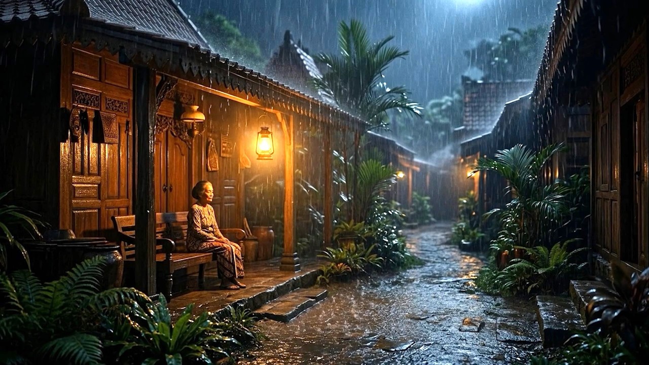Relaxing Music for Stress Relief - A Peaceful Night in Indonesia (Dark & Cozy Cinematic 4K)