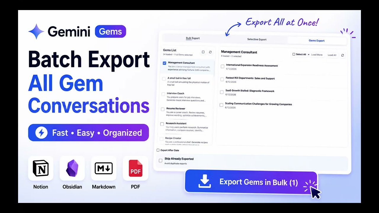 Batch Export Gemini Gems Conversations to Obsidian (Markdown)