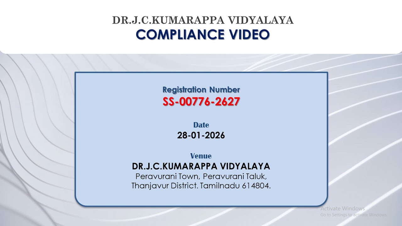 COMPLIANCE VIDEO | DR.J.C.KUMARAPPA VIDYALAYA | 28.01.2026 | SS-00776-2627