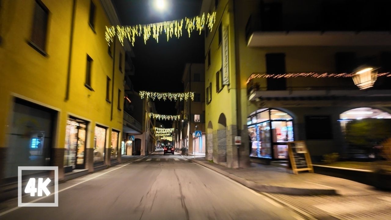 Lake Como Night Drive: Festive Holiday Lights | 4K Car POV, Natural Sounds