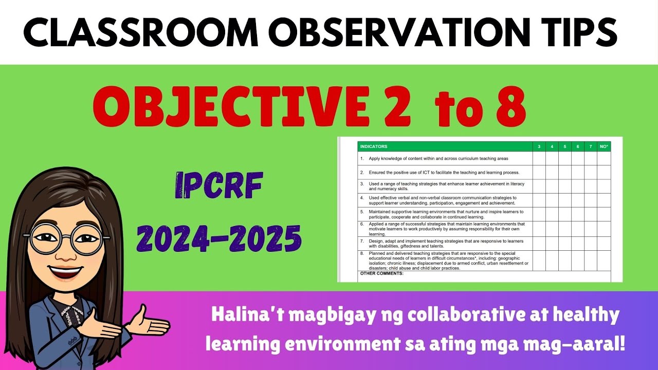 Classroom Observation Objectives 2 to 8: IPCRF 2024-2025