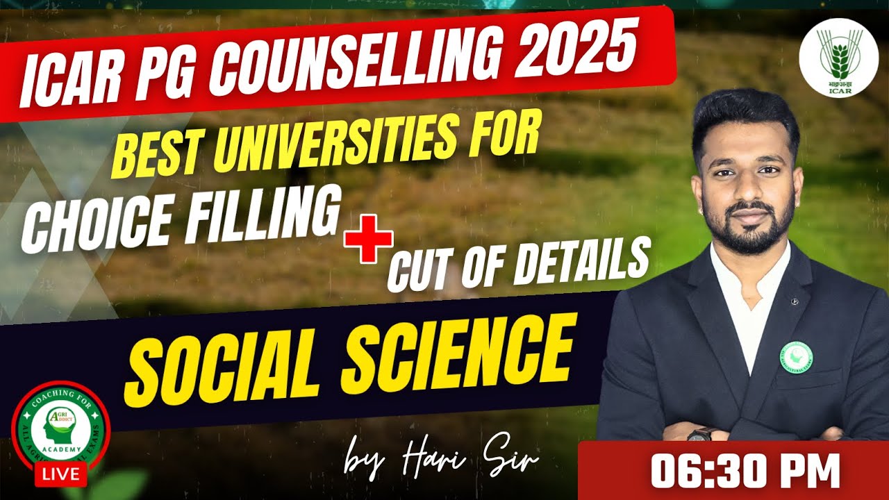 Best Universities for Social Sciences| ICAR Counselling PG 2025|Get Cut off details for all colleges
