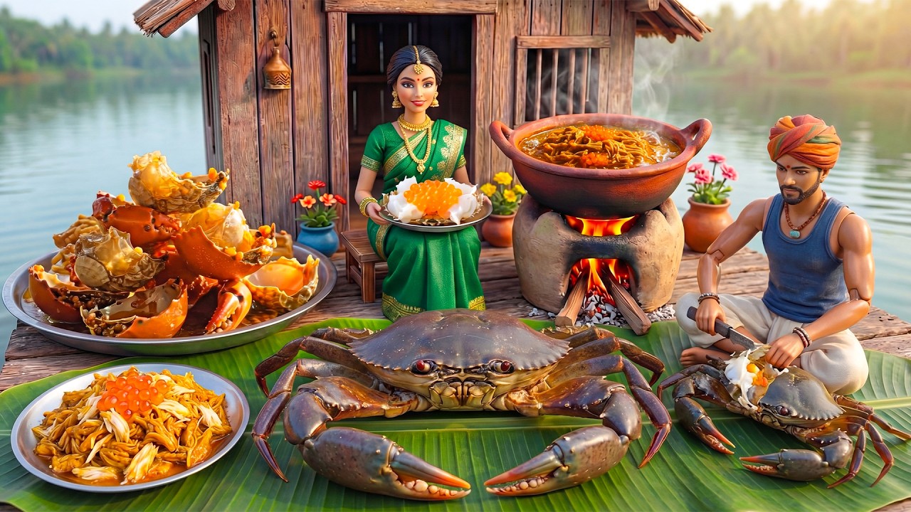 Miniature Doll Kekda Giant Crab Cooking ASMR 🦀 | Indian Village Tiny Kitchen Story | Relaxing Food