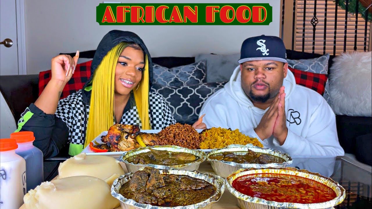 FUFU, EGUSI STEW, CASSAVA LEAVES, JOLLOF RICE, CURRY COAT, OKRA SOUP| AFRICAN FOOD MUKBANG