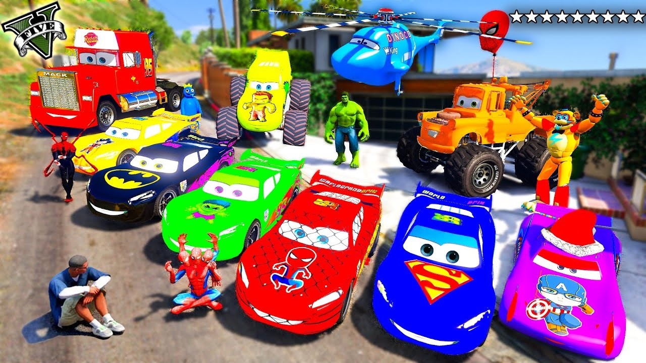 GTA 5 - Stealing SuperHero's McQueen Vehicles with Franklin! (Real Life Cars #133)