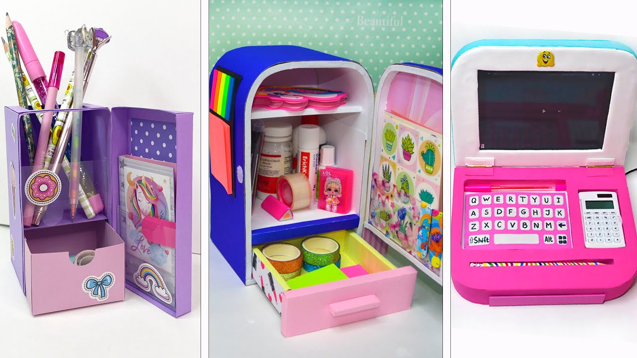 Ideas from cardboard //  Cute  crafts organizers and pencil cases for stationery