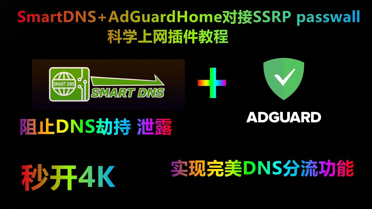 smartdns+AdGuardHome对接 ssrp passwall等科学上网插件教程 实现完美DNS分流功能 阻止DNS劫持 泄露等问题 优化网页打开速度视频缓冲时间 秒开4K