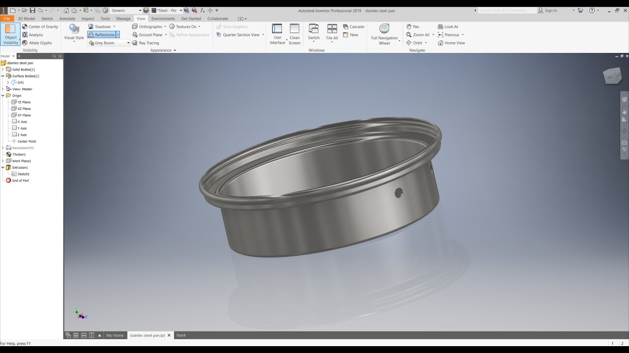 stainless steel pan in inventor pro 2019