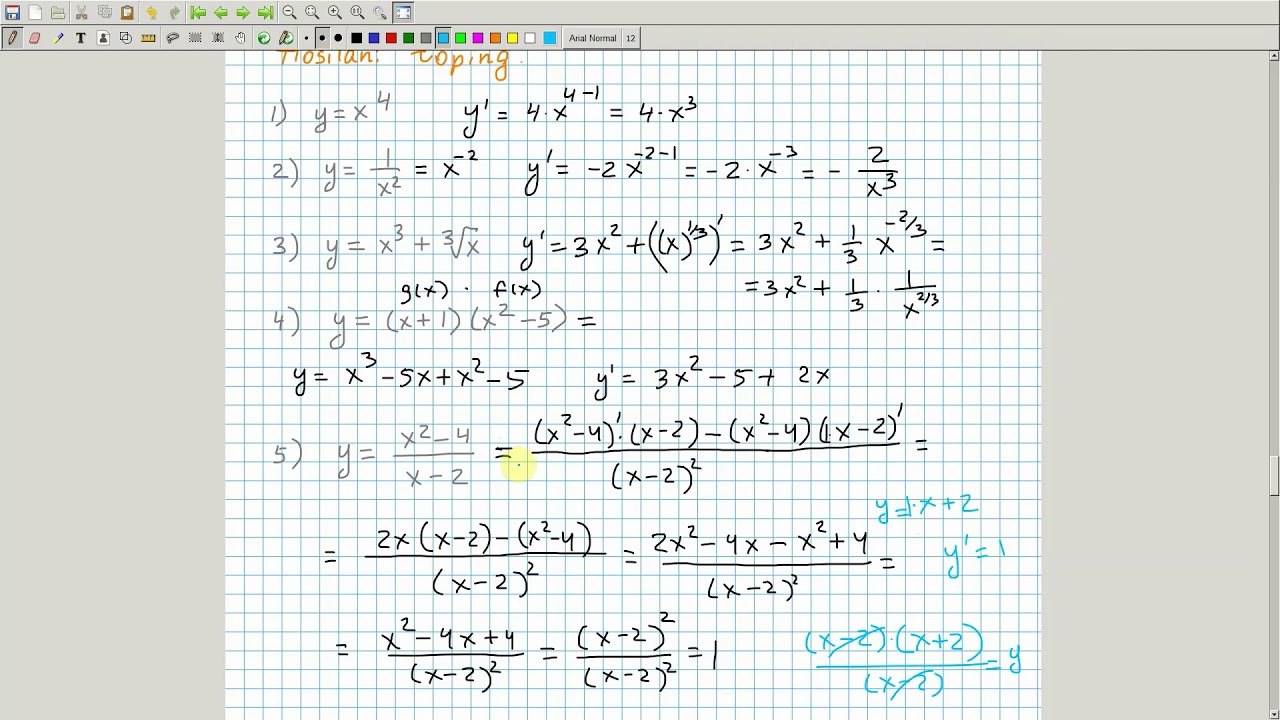 Hosilani hisoblashga mashqlar. Algebra 11-sinf. 8-dars