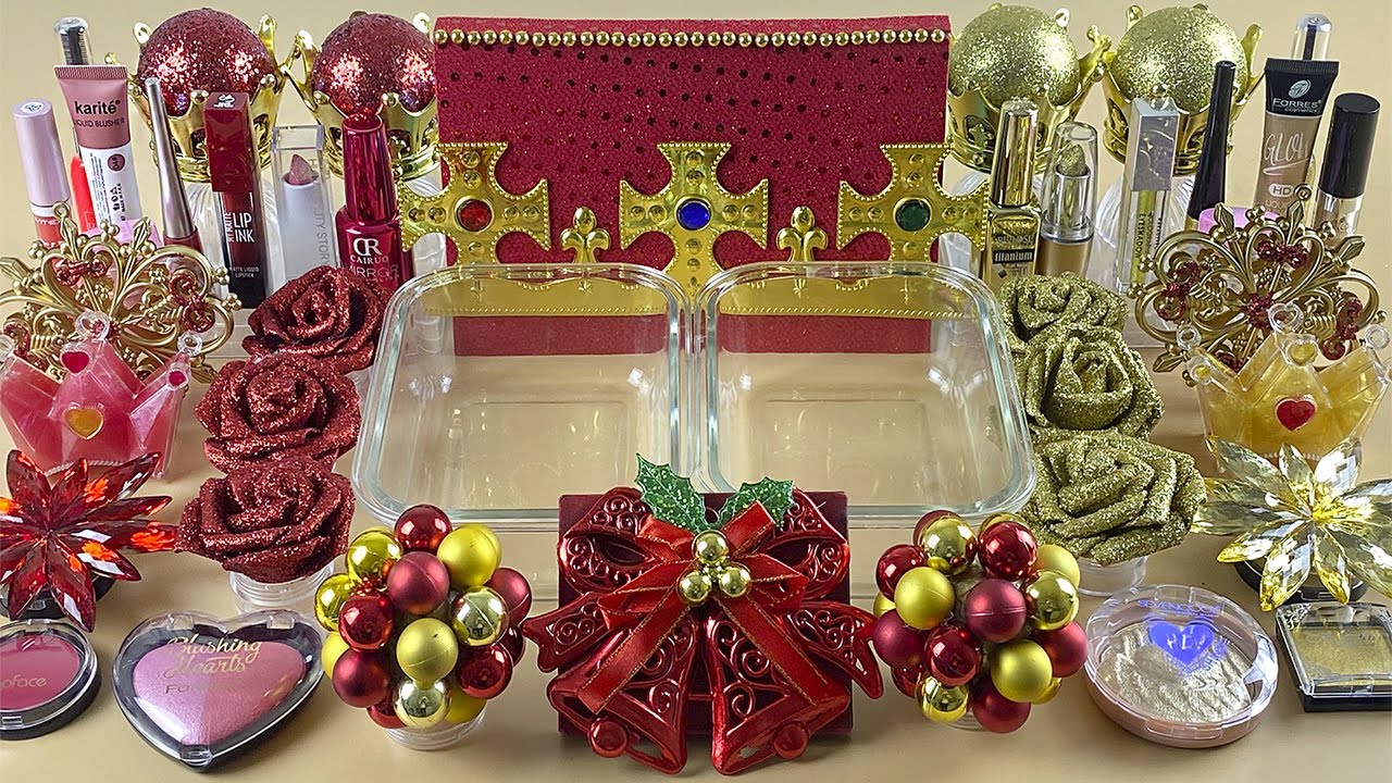RED vs GOLD SLIME | Mixing makeup and glitter into Clear Slime | Satisfying Slime Videos 1080p