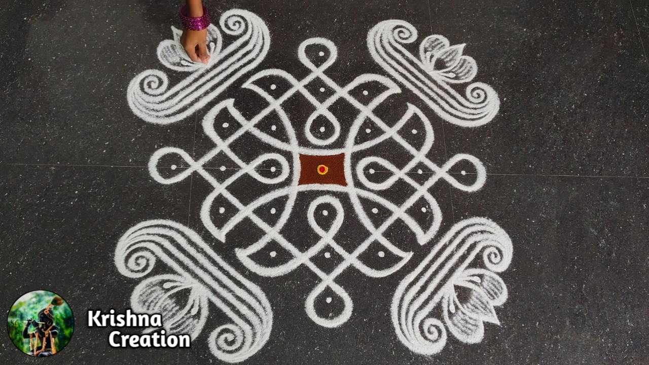 Easy sikku kolam, Kambi kolam | Melikala muggulu | 7x1 dot neli kolam | Beautiful Kambi kolam