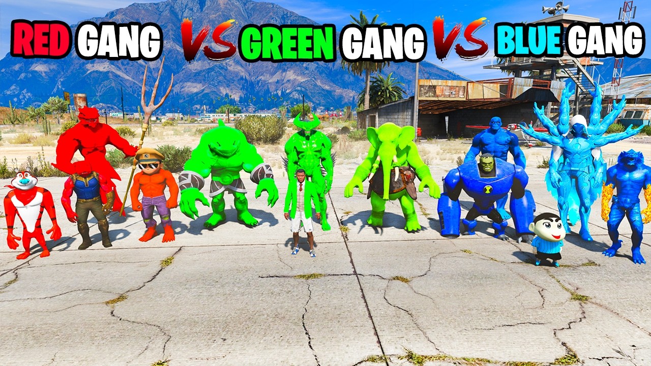 Franklin Green Gang Vs Shinchan Blue Gang Vs Chop Red in GTA 5!