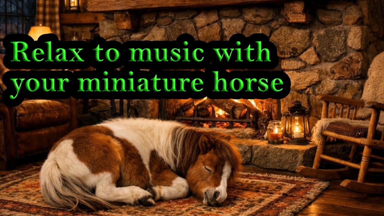 Miniature horse sleeping in front of a fire with Relaxing Music & Meditation for Sleep Country Vibe