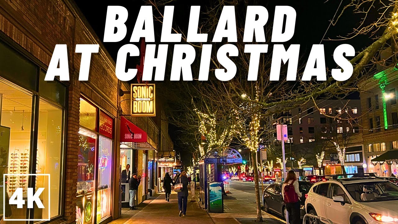 Christmas Lights in Ballard 🎄 Cozy Winter Evening Walking Tour | 4K Seattle