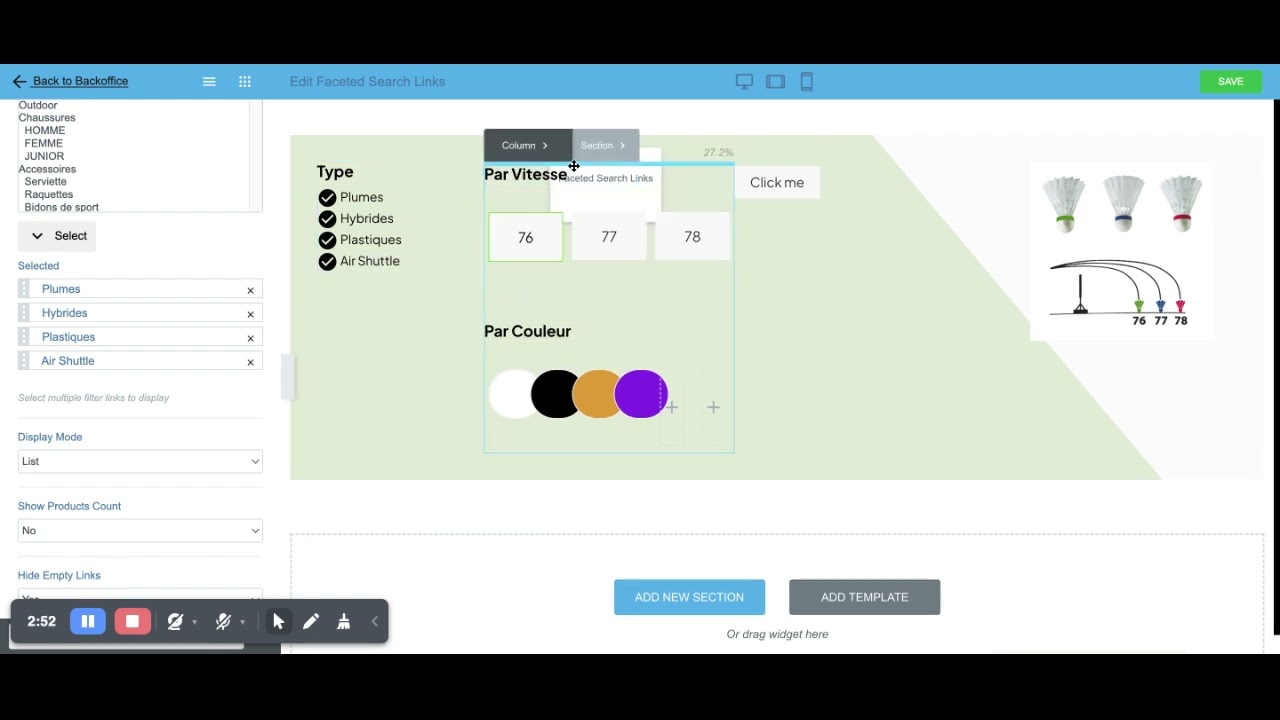 create a megamenu with ddbuilder and Product Faceted Search Links in Prestashop 9