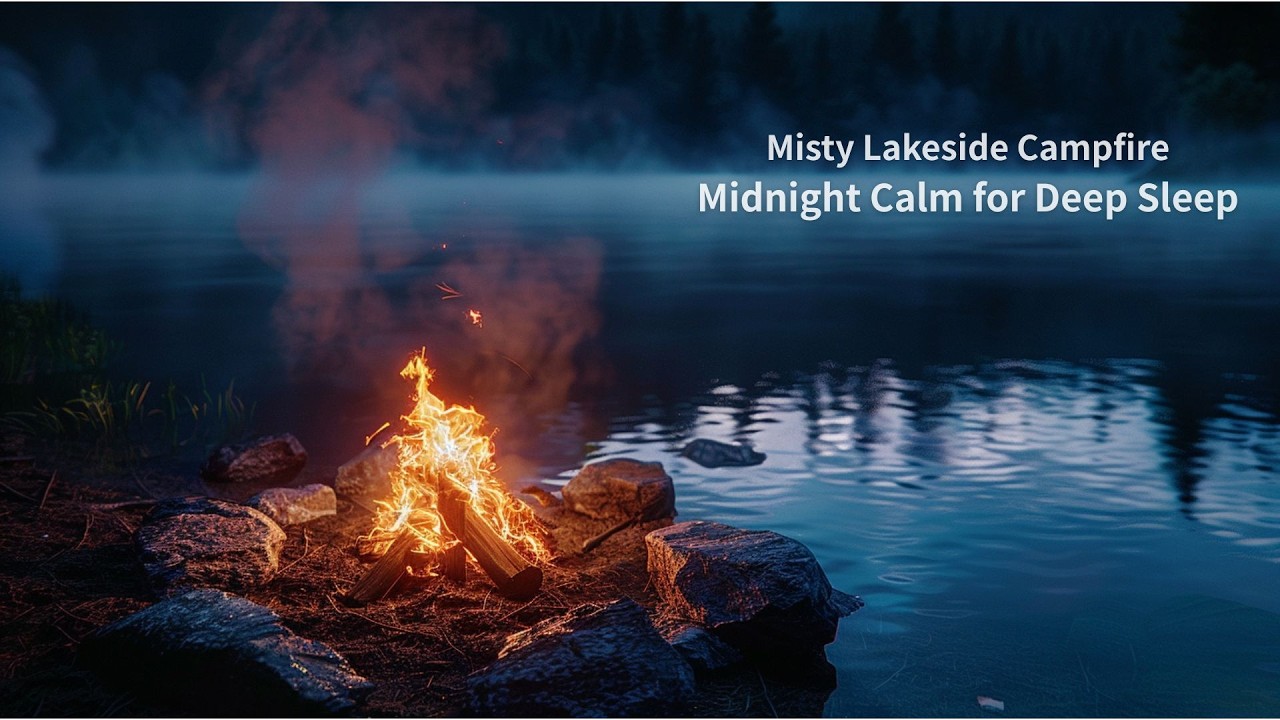 Misty Lakeside Campfire 🌫️ Midnight Calm for Deep Sleep | Relaxing Night Ambience