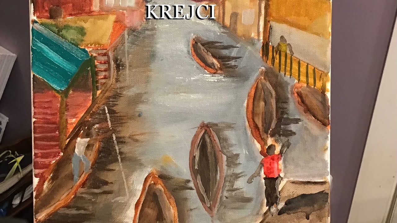 Krejci Artist is live! Brush painting buildings and water village oil paint #krejci