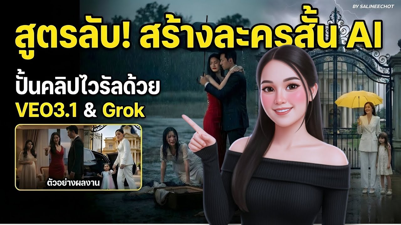 ไกด์ไลน์ การทำวีดีโอไวรัล ละครดราม่าสั้น (แนวตั้ง 9:16 )ด้วย Ai   ด้วย Whisk ,VEO3.1 และ Grok