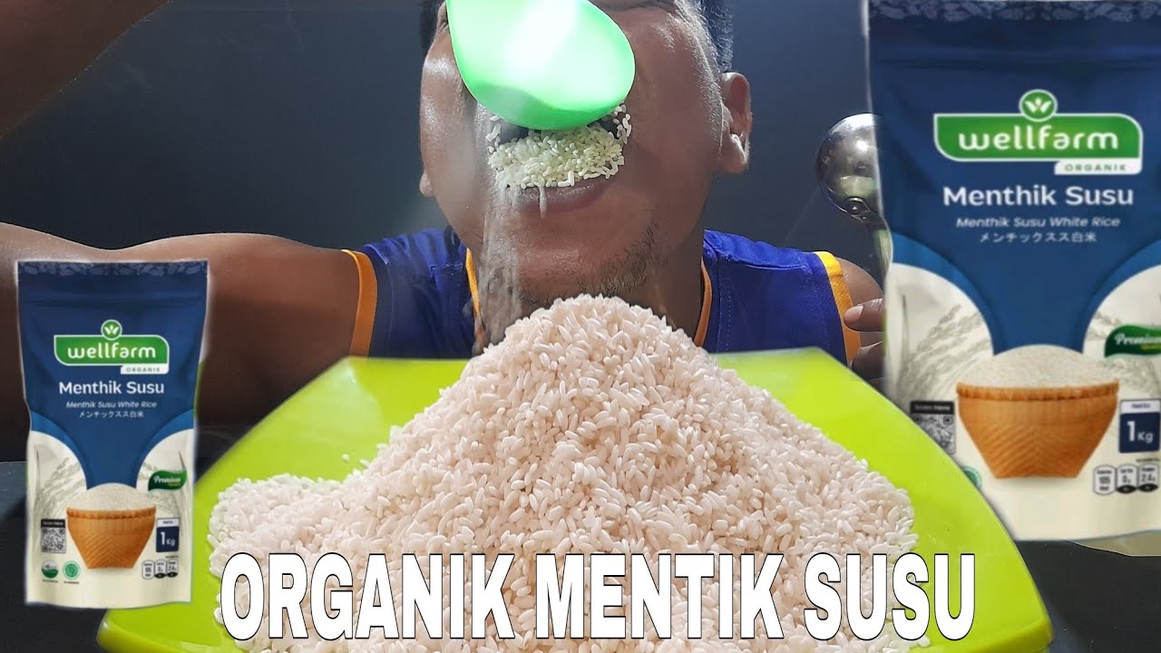 Mbrutal lagi||review beras organik mentik susu||asmr raw rice eating sounds||makan beras mentah|rice