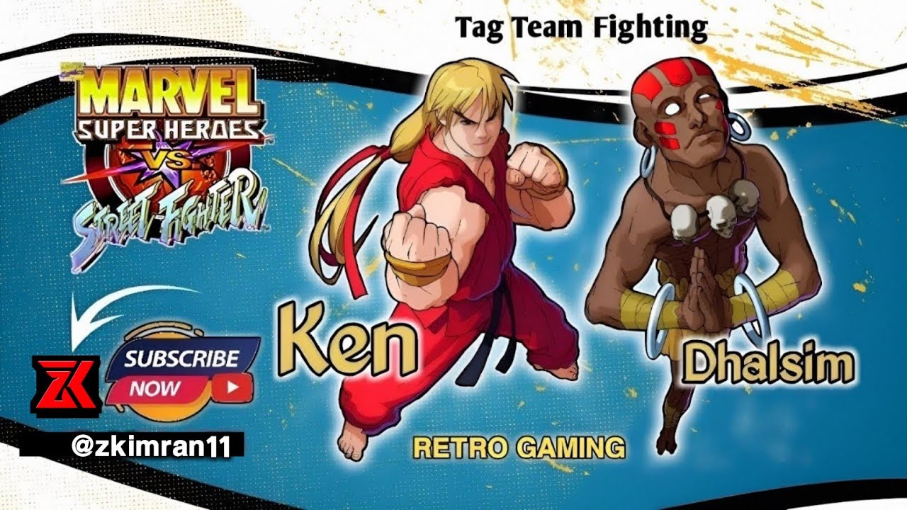 🎮Marvel Super🔥Heroes vs Street💥Fighter⚡Ken Dhalsim Tag Team Fighting Retro Game