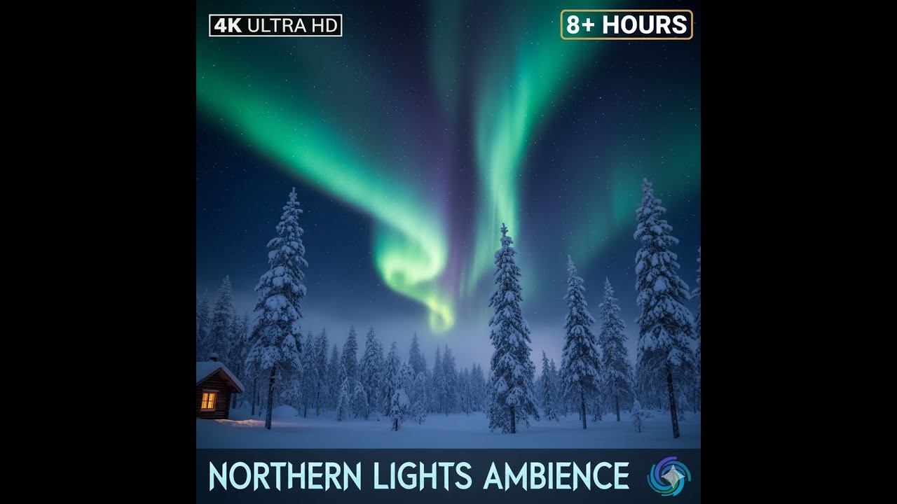 8+ Hours Snowy Forest Ambience - Northern Lights & Relaxing Winter Wind for Sleep & Study
