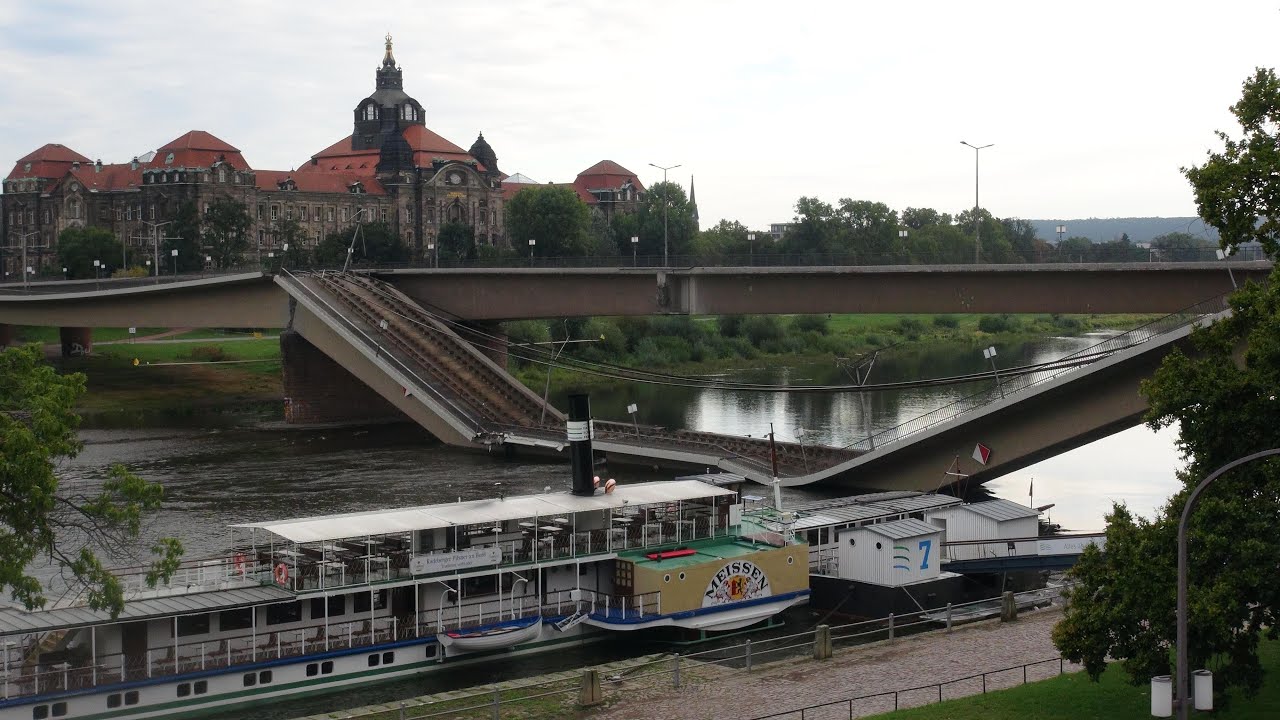Dresden - Teileinsturz der Carolabrücke; Situation 5 Stunden später am 11.09.2024