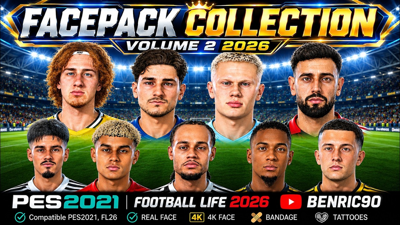 FACEPACK COLLECTION V.2 (+ BANDAGE + TATTOOES) | PES 2021 & FOOTBALL LIFE 2026 (SIDER VERSION)