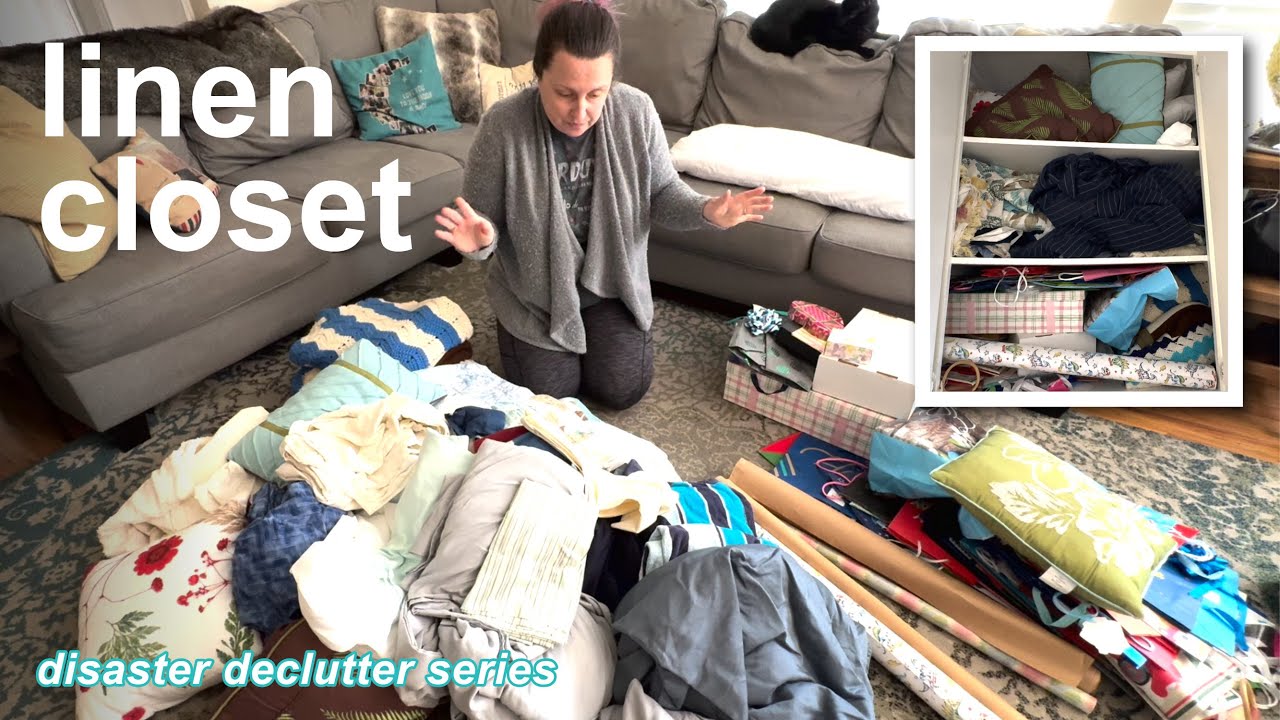 Decluttering my stuffed linen closet, part 1! Whole House Disaster Declutter Series