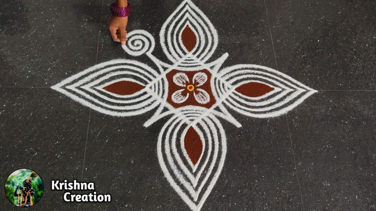Easy Padi Kolam Design with 5x1 dots | Creative Rangoli | Padi Kolam Muggulu | Rangoli Kolam