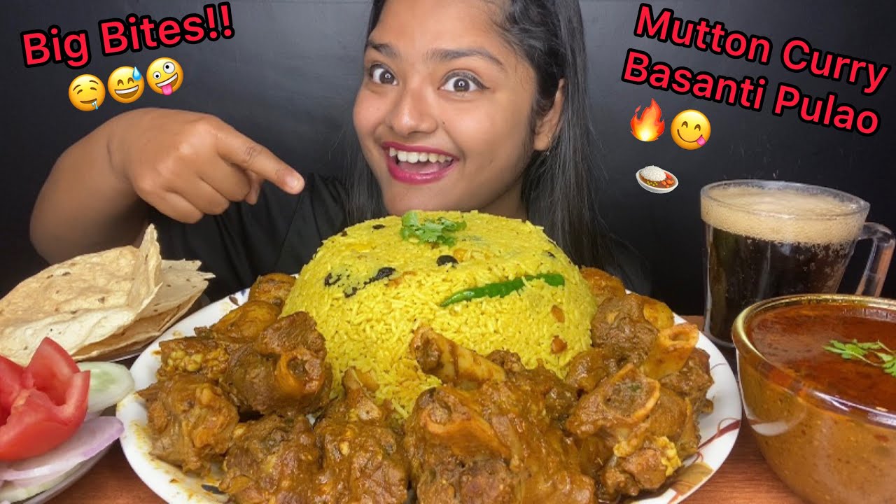 SPICY MUTTON CURRY 🔥 WITH BASANTI PULAO | BIG BITES | MESSY EATING | FOOD EATING VIDEOS