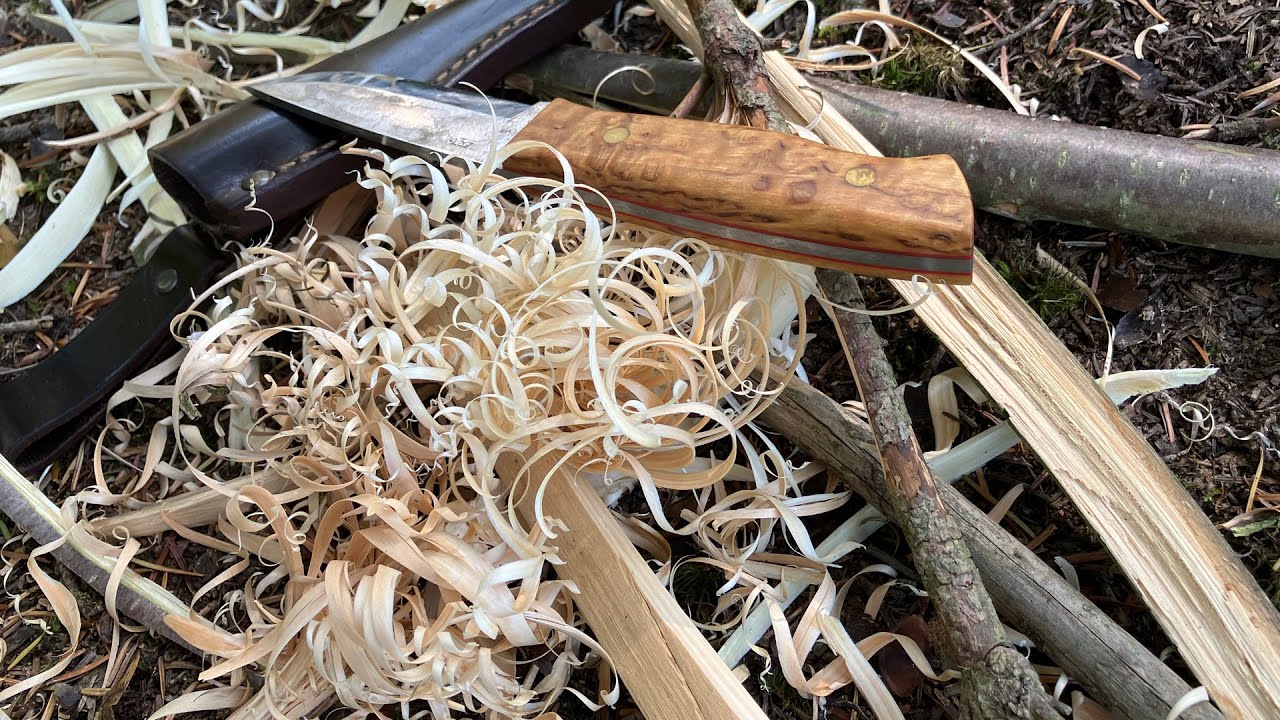 #23 🔪 EnZo Brisa Trapper 95 Curly Birch Scandi Grind O1 Review 1/3 - Feathersticking Cutting Test
