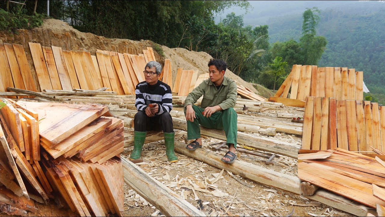 Panoramic view of building a new farm, building a wooden house,building a new life,gardening,farming