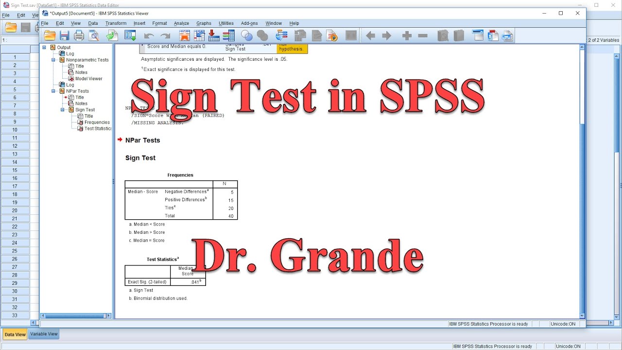 Sign Test as a Non-Parametric Alternative to a One-Sample T Test in SPSS