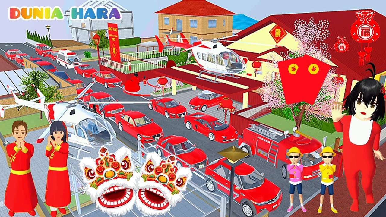 Yuta Rumah Baru Angpao Raksasa Imlek CNY 2023🧧Kumpulkan Mobil Merah Ada Barongsai | Sakura School