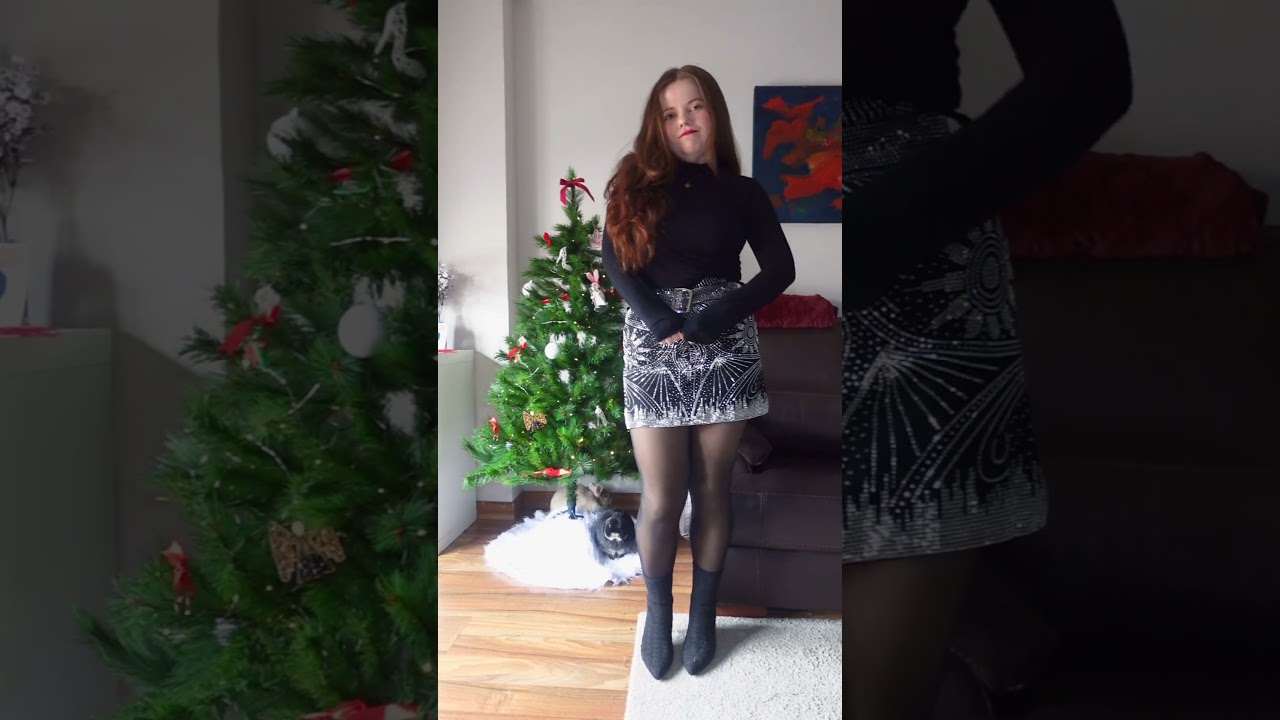 New Year shiney mini skirt outfit inspiration for Petite women 