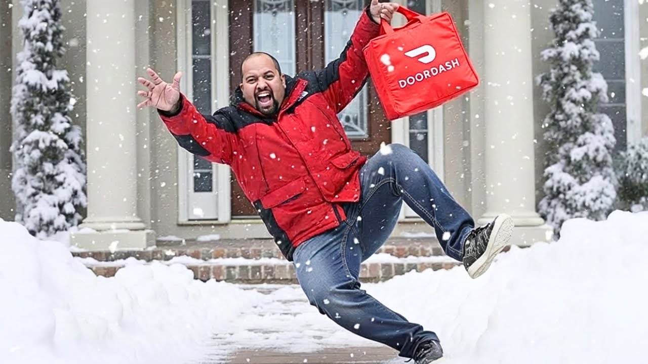 Водитель DoorDash пытается ИЗБЕЖАТЬ ОБЛЕДЕННОСТИ ОТ Зимней бури.