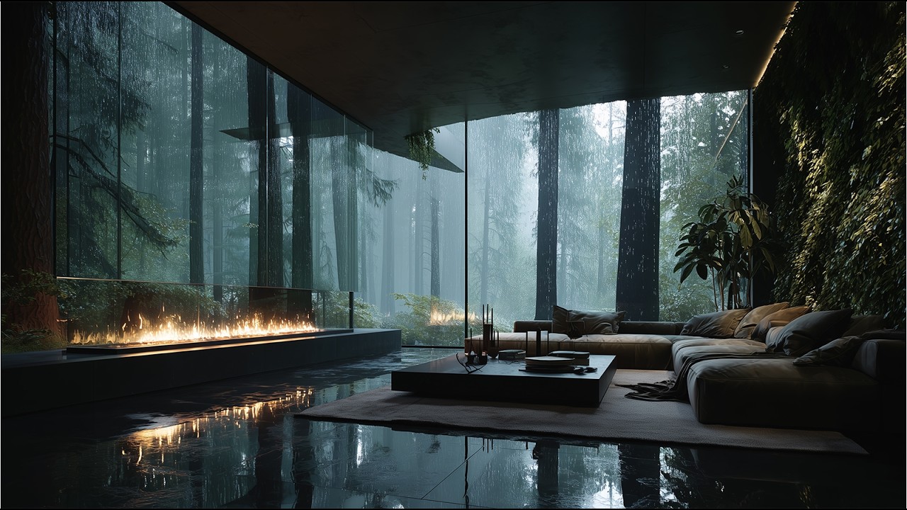 Forestside Sanctuary — 4K Relaxing Loop | Rainy Forest, Fireplace, Soft Ambient Motion