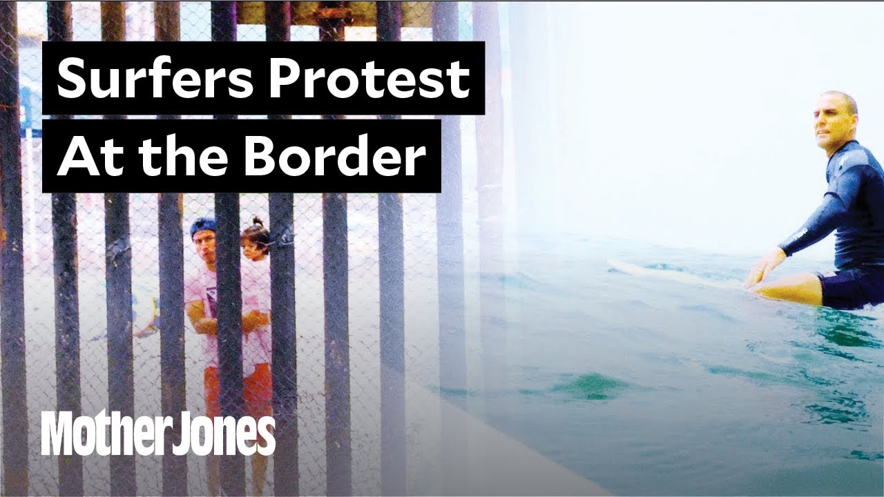 Surfers met along the US-Mexico sea border for a protest on the waves
