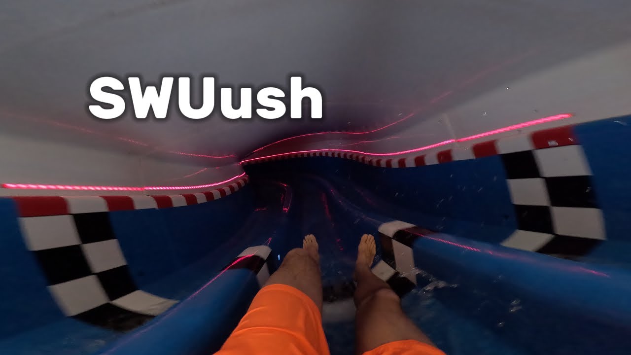 Racer Water Slide in Water Park Donaubad Ulm Germany, POV 4k