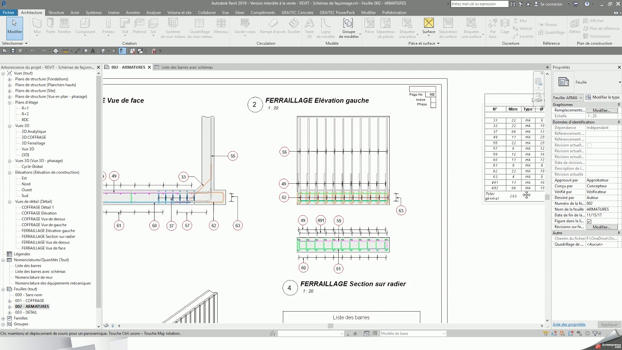 REVIT Structure : création des schémas de façonnage avec l'outil GRAITEC Arche pour REVIT