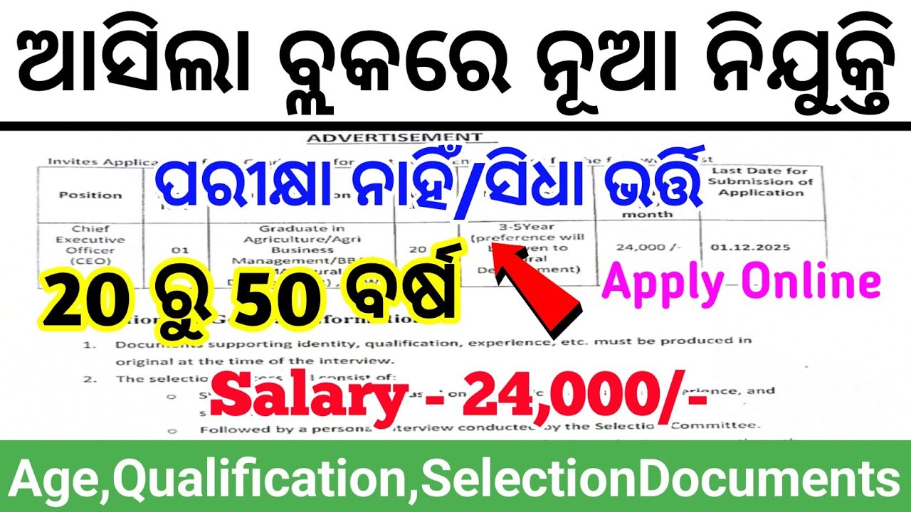 Odisha Block Level Recruitment 2025 ! Latest Government Jobs In Odisha ! Apply For Online 